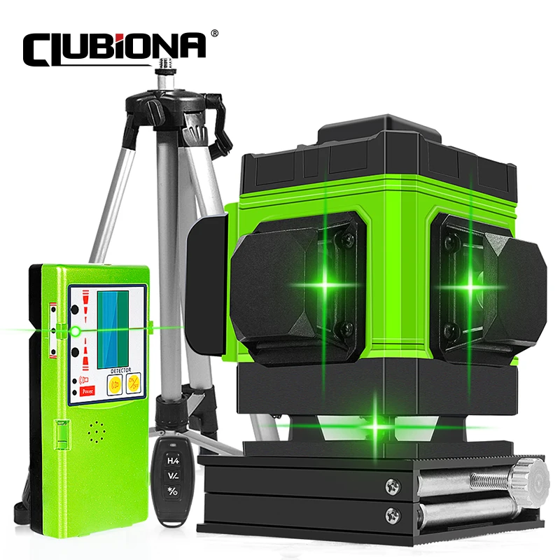 Clubiona 3D 12 Lines Green Laser Level With 4000mAh Li-ion battery Remote Control Pulse Mode Receiver nivel laser professional