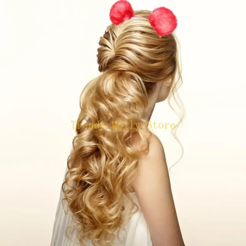 N5KB – bandeau d'oreille en peluche avec boules fourrure, Costume Cosplay, coiffure fête mignonne, bandeau pour pour