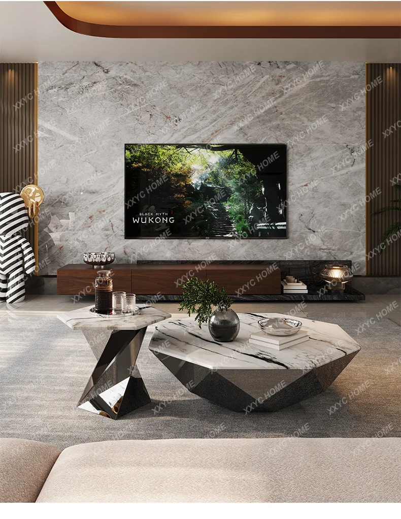 

Luxury stone coffee table round high-end art light luxury oriental fish belly white natural marble coffee table