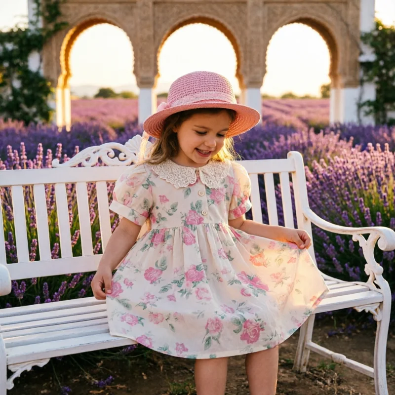 2026 Summer Girls Dress Lace Collar Floral Print Baby Girl Bodysuit Romper Princess Sister Matching Family Outfits For Kids