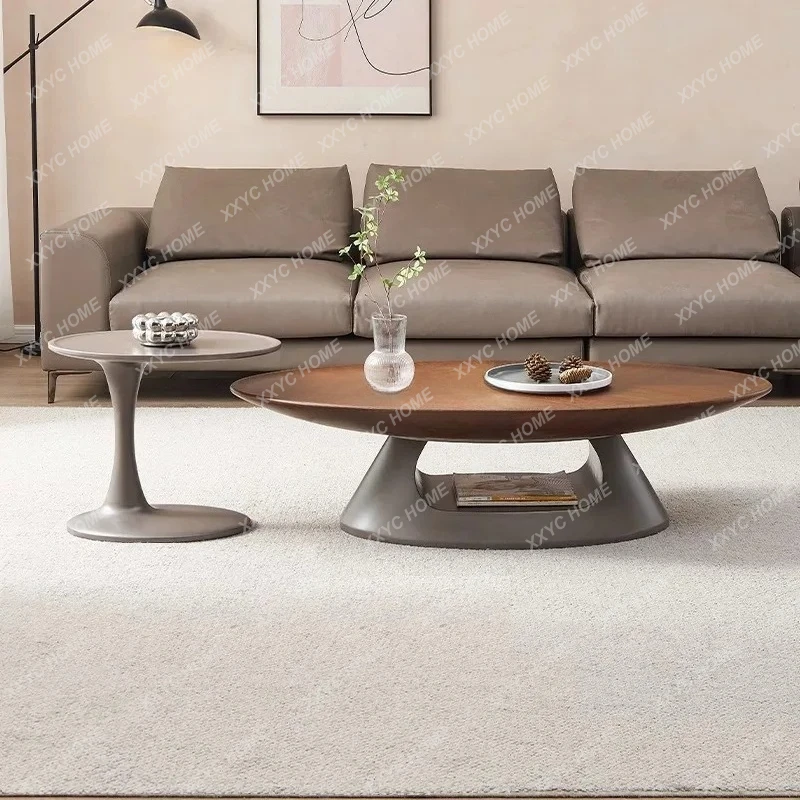 

modern oval coffee table combination household small apartment living room creative natural walnut grain
