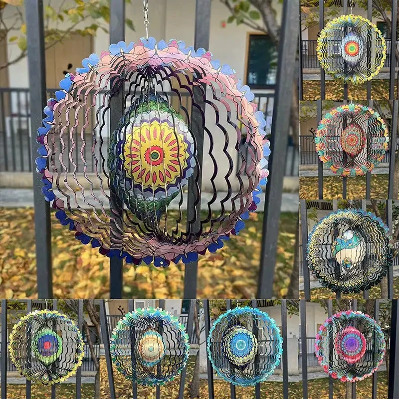 

3D Colorful Wind Spinning Mandala Wind Spinner Hanging Metal Wind Catcher Garden Decor