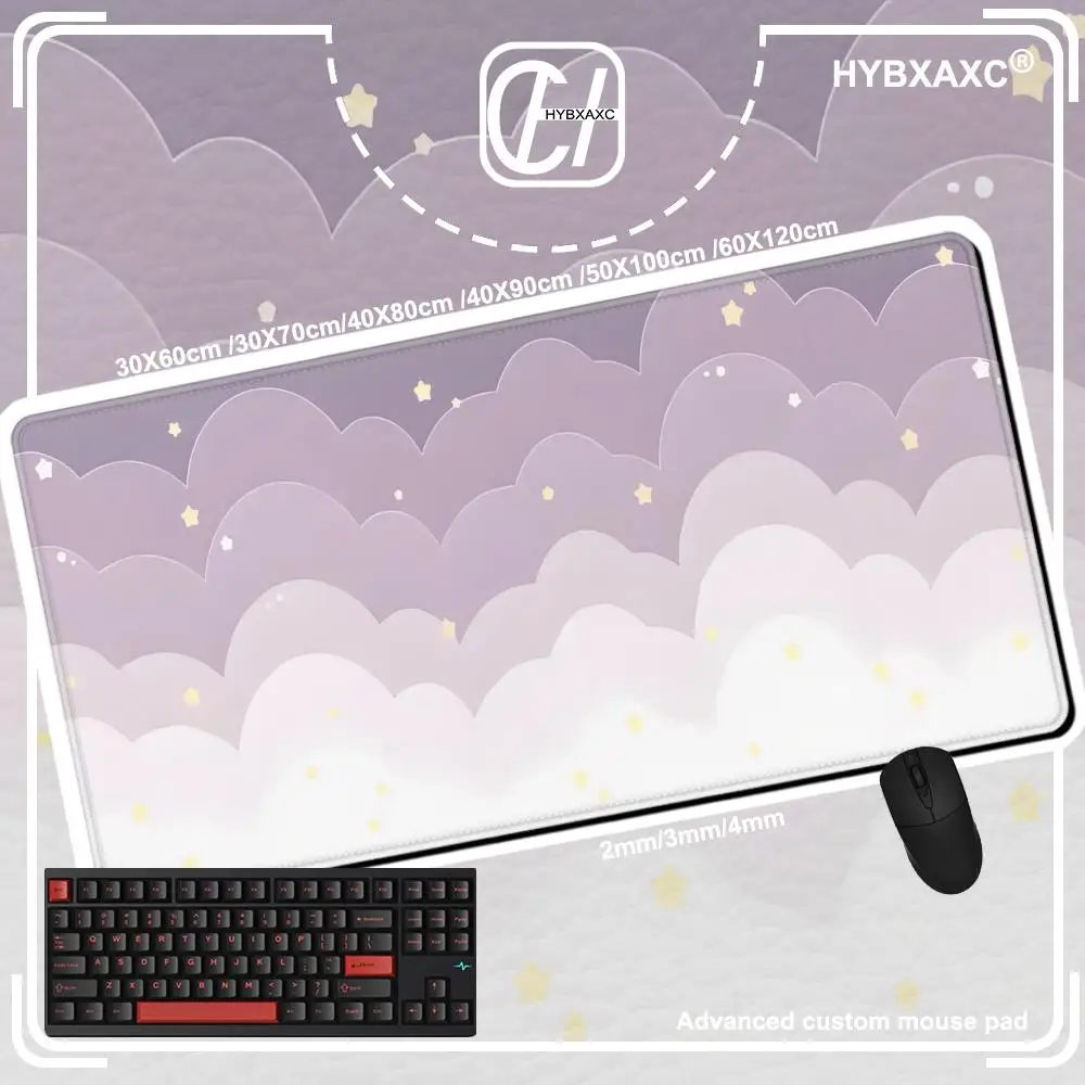 Lichtblauw Roze Wolken Bureaumat Kawaii Paarse Muismat Schattig Rubberen Pad Uitgebreide Pad Gaming Toetsenbordmatten Groot XXL Meisjestapijt