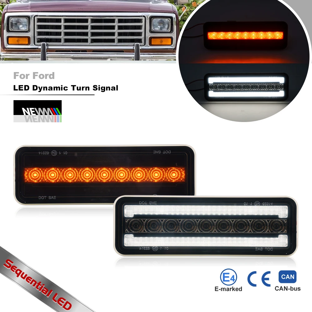 

Front Turn Signal LED Running Lamps For Ford F100 1980-1983 F150 F250 F350 Bronco 1980-1986 White Parking Amber Corner Lights