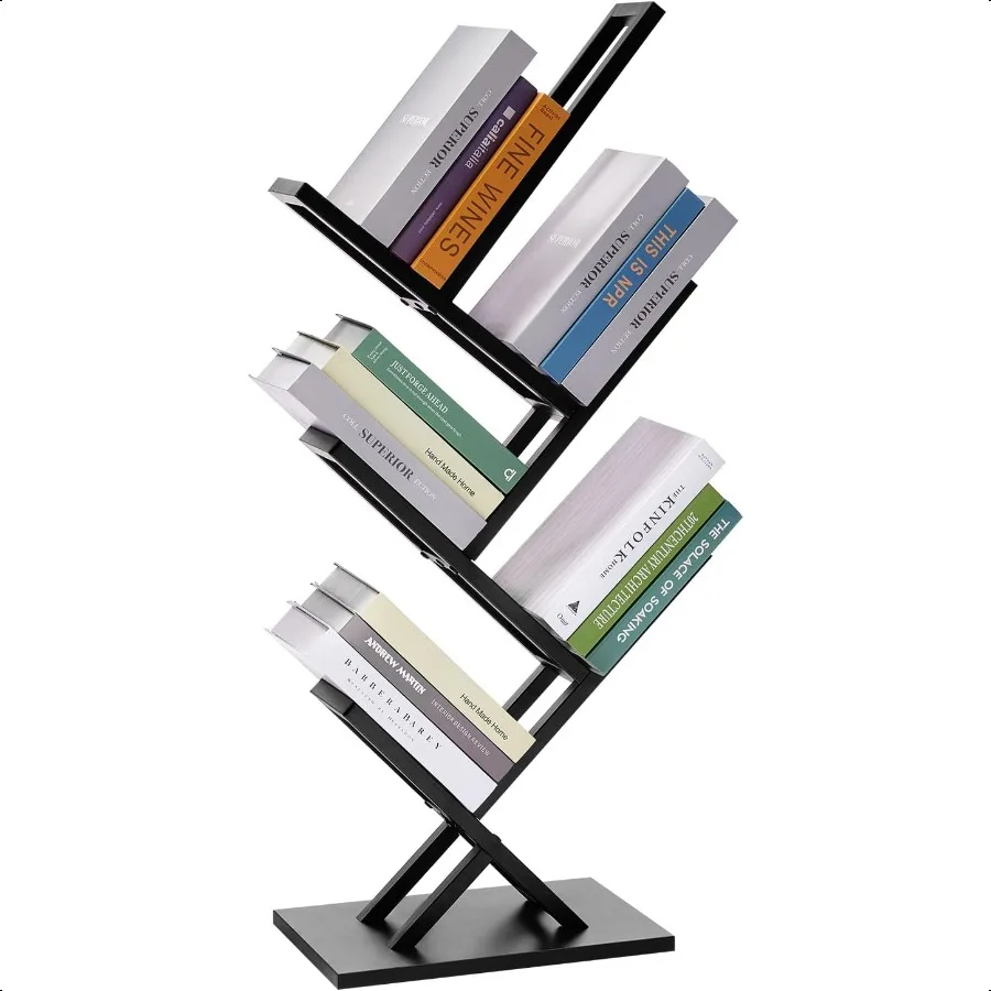5 Tier Tree Bookshelf Floor Standing Bookshelf for Narrow Space Storage Organizer Bookshees for Books CDs Magazine Bookcase wit