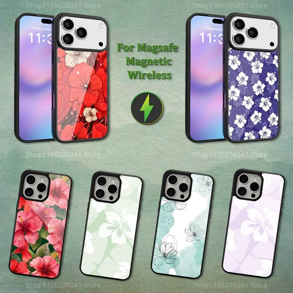 

Art Hawaiian Flower Phone Case For iPhone 13,12,11,16,15,17,14,Pro,Max,Plus,Mini, For Magsafe,Magnetic Wireless Charging
