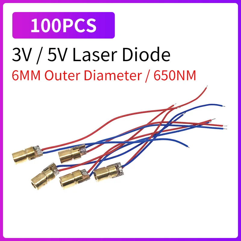 100 шт., 650 нм, 5 МВт, красный лазерный диодный модуль, 3 В-5 В, фокус, регулируемая точка, медная головка, мини-лазерная указка, электронные проекты «сделай сам»