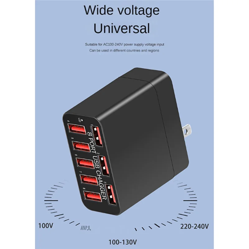 携帯電話充電器,8 USB,多孔質,折りたたみ式,ポータブル,旅行用,高速,マルチポート,EUプラグ