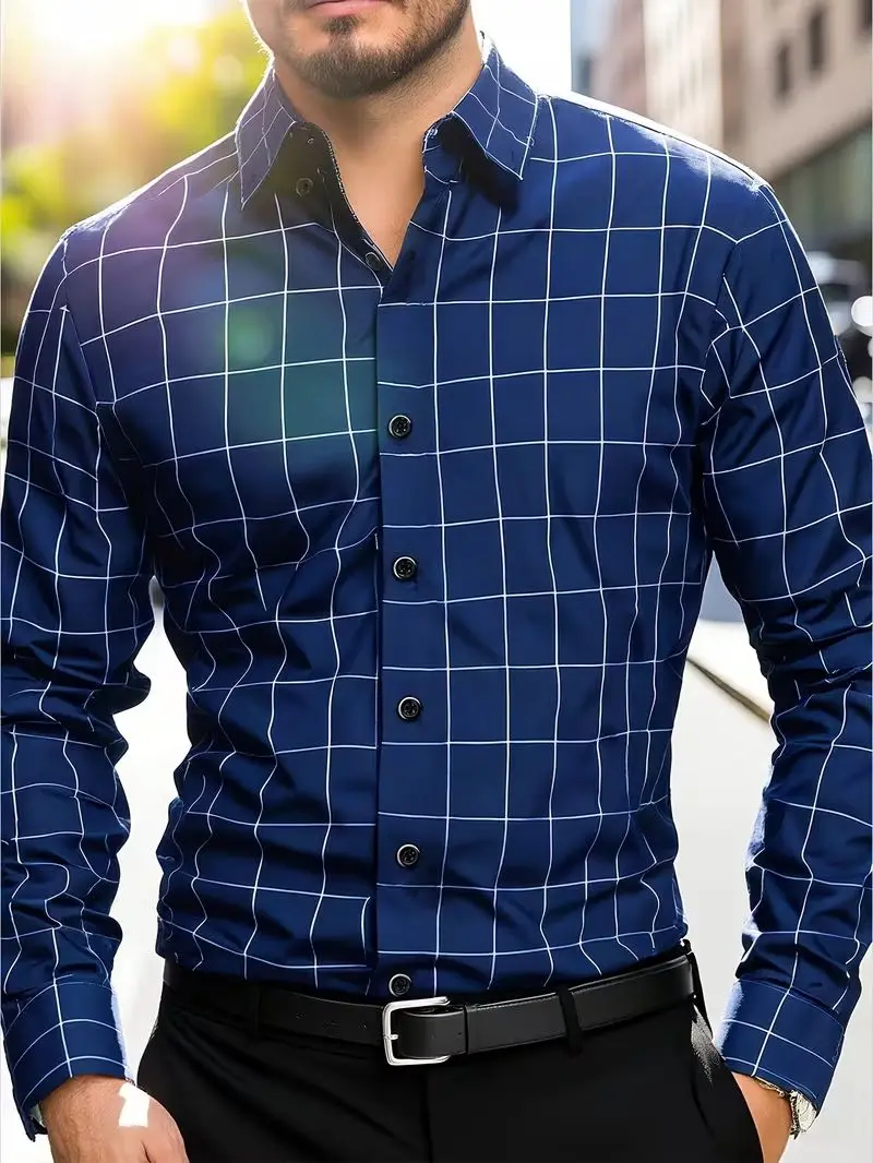 European and American Men's Striped Long Sleeved Shirt, Suitable for Commuting, Casual Fashion, and Street Wear