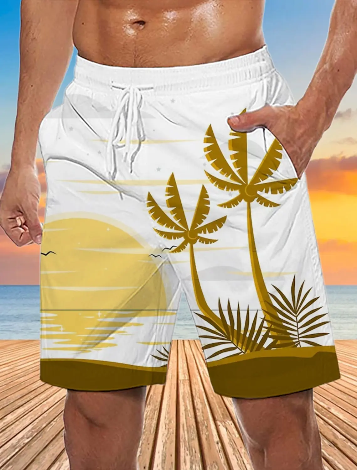 Hawaiian Coconut Tree Beach Shorts 3D Printing Summer Men's Casual Swimming Short High Elastic Quick Drying Pants Sport Pant