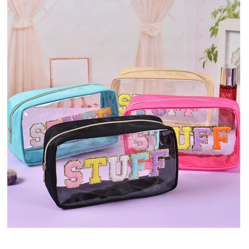 Waterproof PVC Embroidered Letter Love Makeup Bag Large Capacity Travel Toiletries Storage Bag Makeup Pouch Case Cosmetic Bag