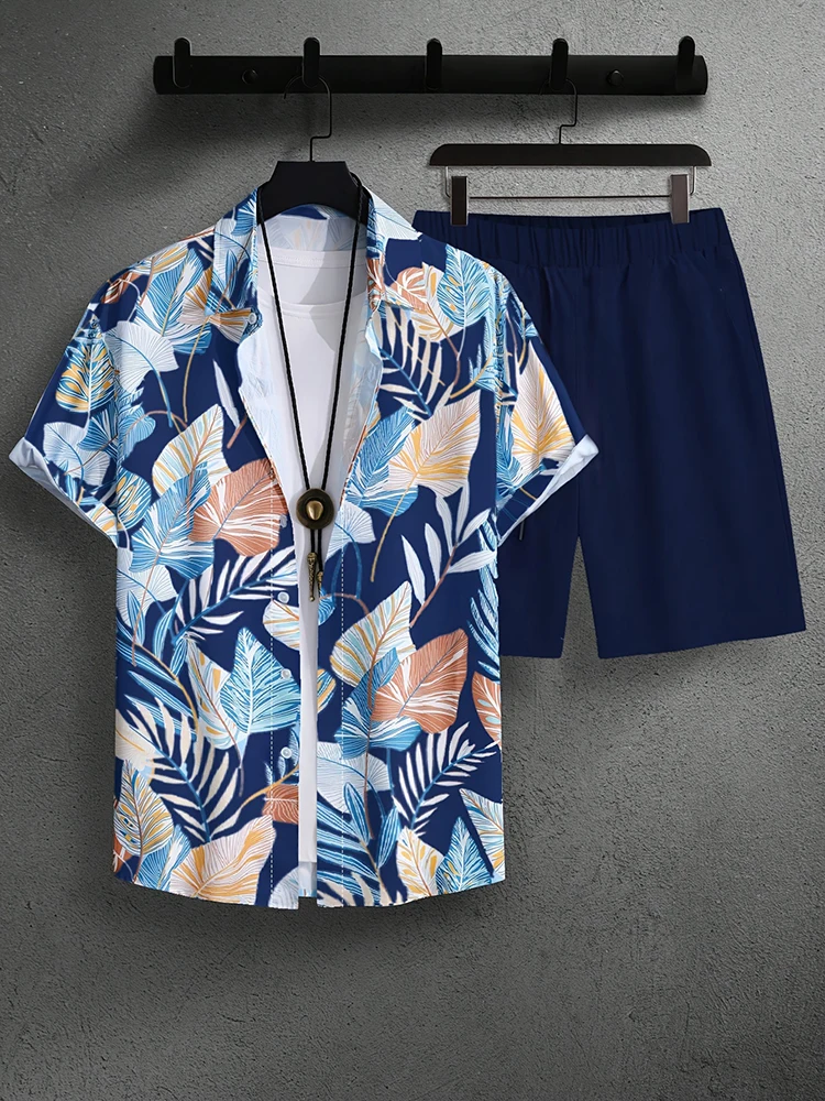 Summer Palm Tree 3D Print Men Shirt Sets Hawaiian Short Sleeve Shirt Oversized Beach Shorts Streetwear Hawaiian Suits Clothes