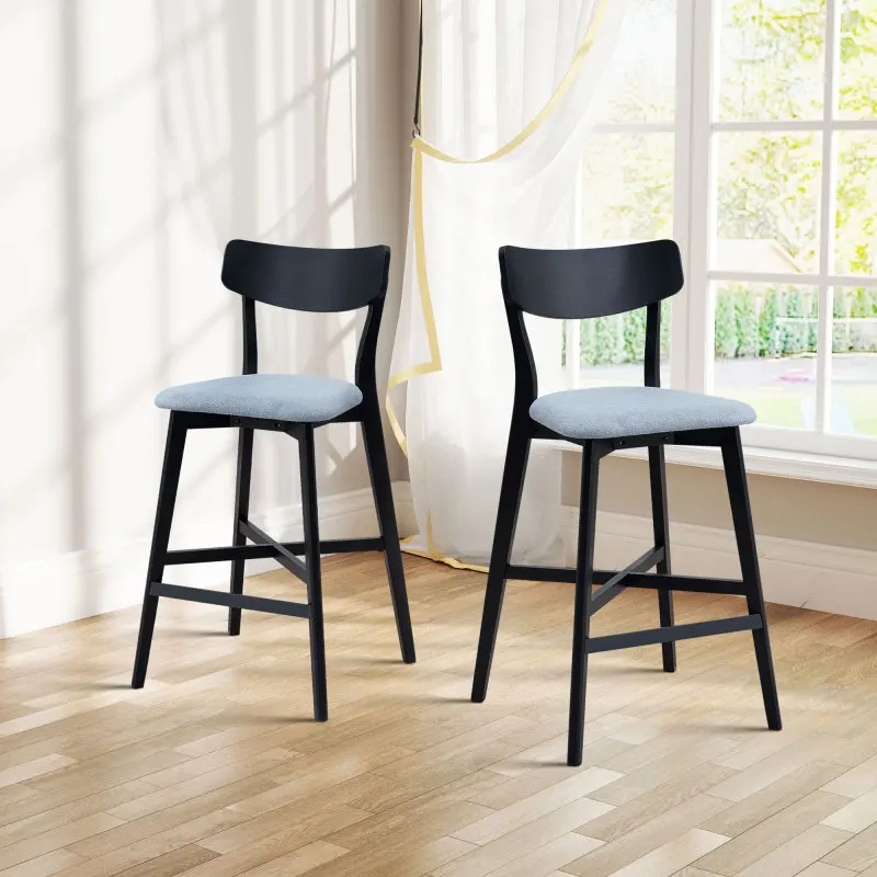 

Wooden Bar Chairs Set of 2, Modern Soft Upholstered Kitchen Island Chairs, Counter Height Stool with Backrest,Wooden Frame Ch