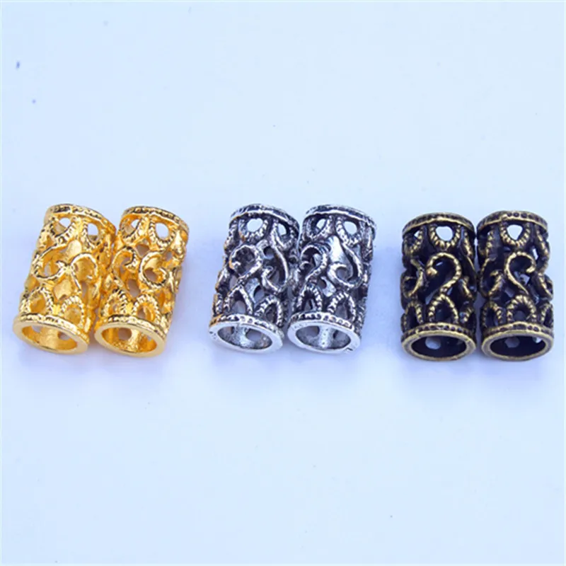 Small 10pcs Antique Golden Hollow Viking Hair Braid Dread Dreadlock Beads Rings Long Tube Approx 6mm Hole for Hair Accessories