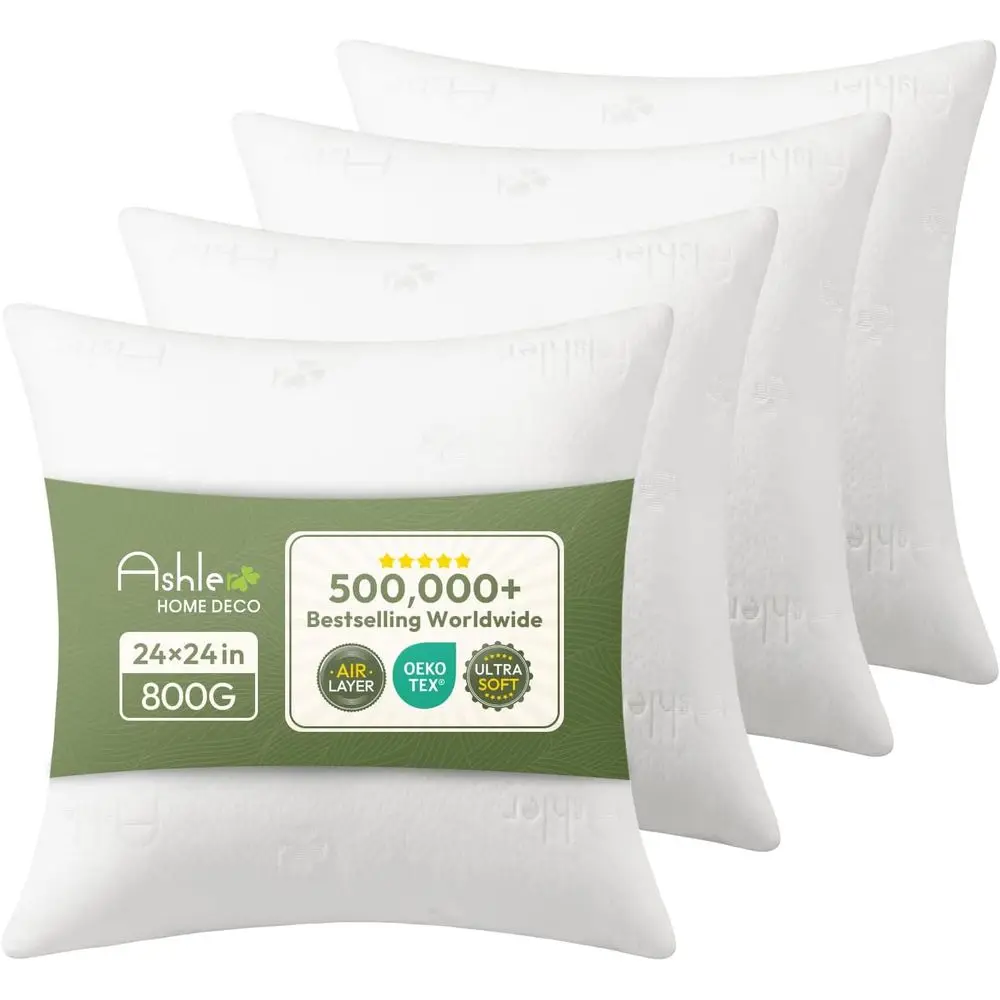 

Set of 4, 24x24 Inches Square Pillow Inserts, Soft and Lush Decorative Square Cushions for Indoor Use, Suitable for Chairs, Couc