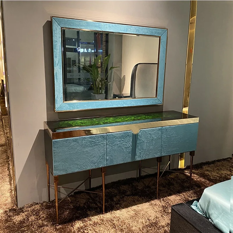 Modern light luxury master bedroom dresser, natural veneer luxury dresser bedroom