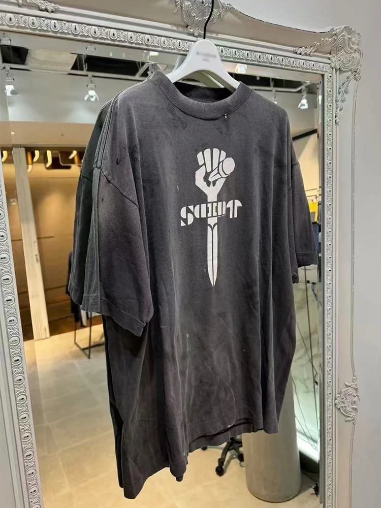 

Мужская футболка Waed out ey Print ort Sve Faion SS25Psychotic Distred Cotton round Ne Fitn Running Date