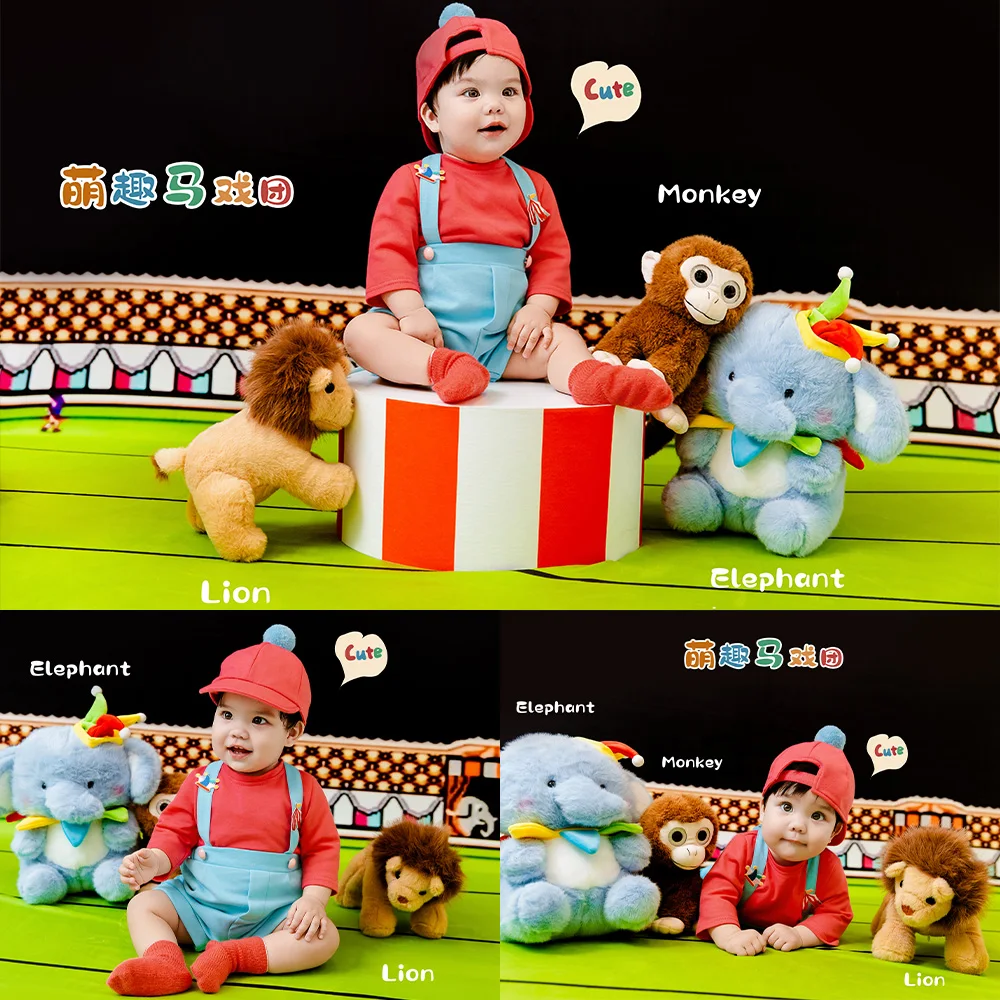Circus Theme Photography Props Toddler Circus Costume Circus Animals Plush Doll for Studio Baby 1st Year Milestone Photo Session