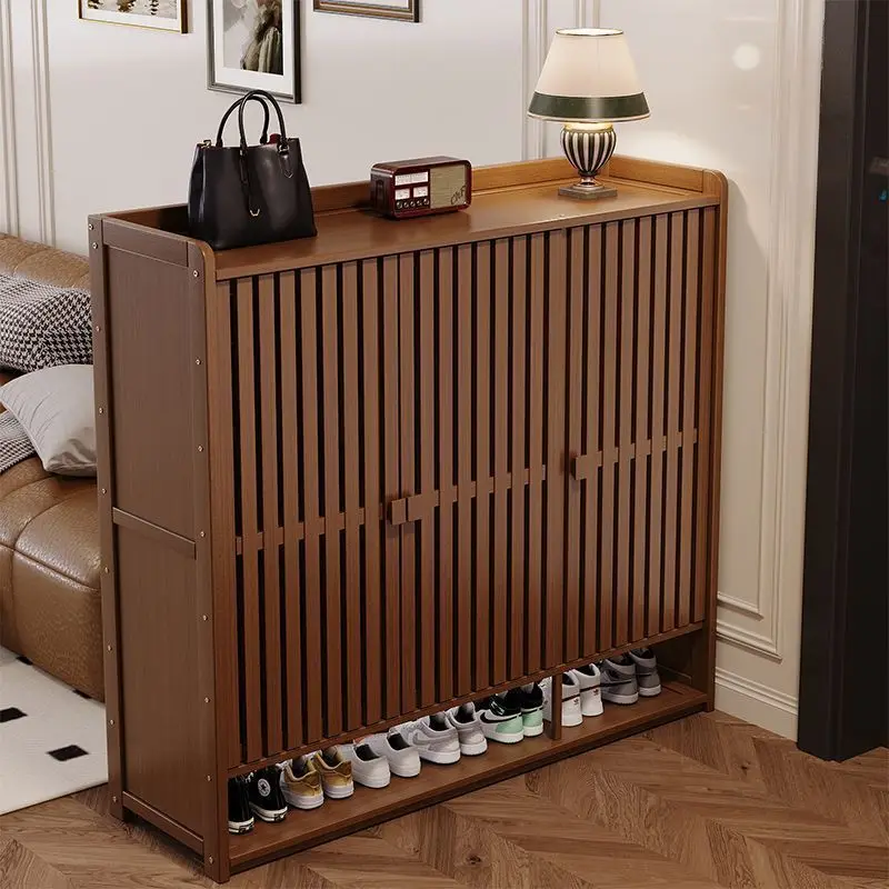 entrance Vintage shoe cabinet home multi-layer bamboo wood shoe rack door entrance integrated gabinetes de zapatos furniture