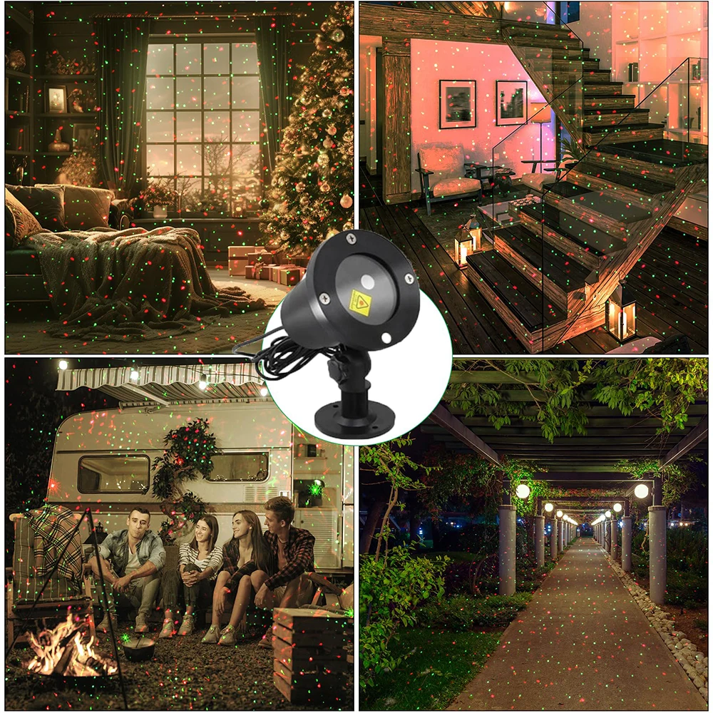 Laser Christmas Projector Lights Outdoor Garden Landscape Lights Red Green Stars Waterproof Cold Resistant Holiday Party Decor