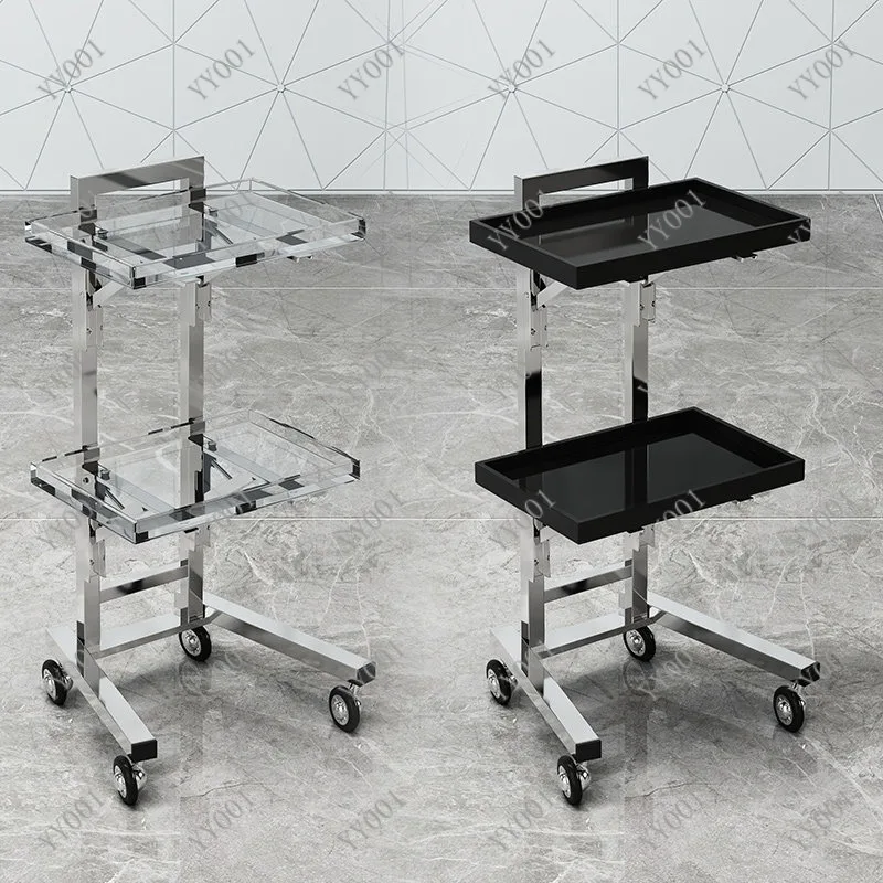 Barber Shop Rolling Trolley Stainless Steel Foldable Hair Styling Storage Cart