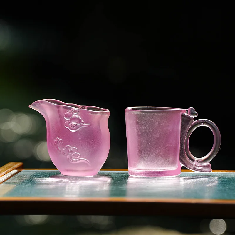 Glazed lost wax method Glazed love shape with handle Women's children's pink milk teacup Rabbit fair cup