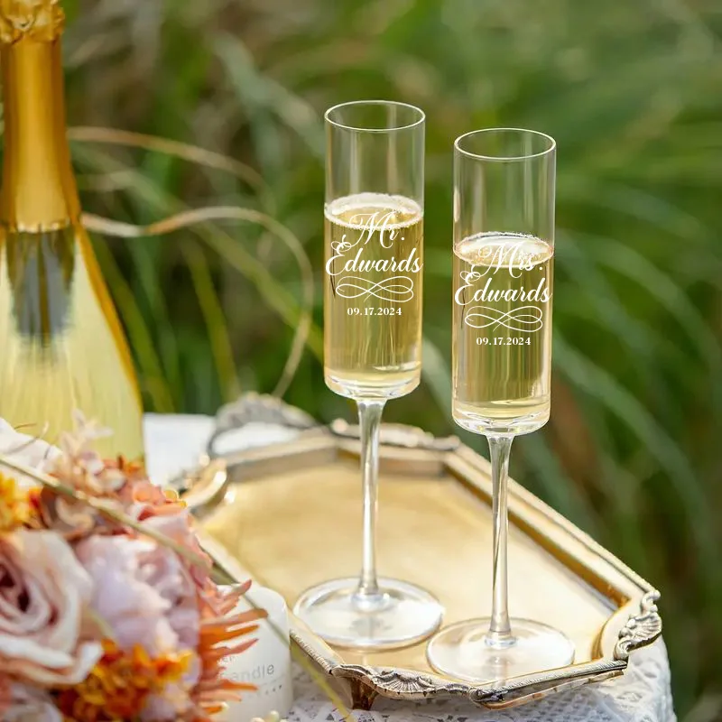 1pc/2pc Champagne Glass Wedding Elegant Cocktail Wine Glass Wedding Birthday Party Decoration 6oz/180ml Straight Champagne Flute