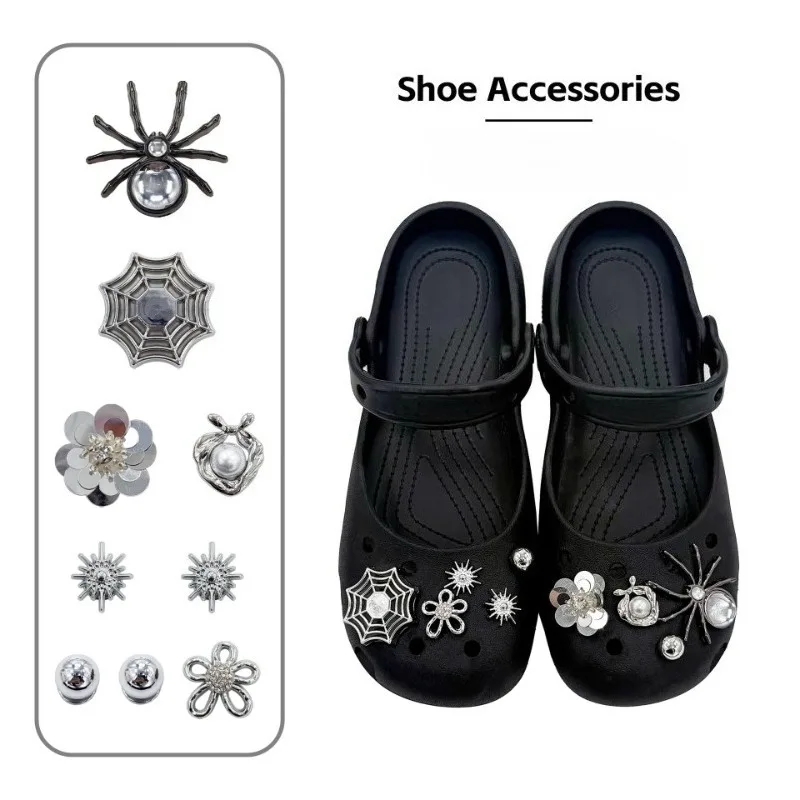 DIY Metal Spider & Hollow Flower Shoe Decorations for Mary Jane Hole Shoes Festive Accessory Gift Hot Selling New Product
