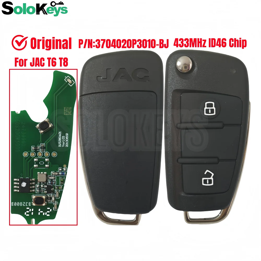 SOLOKEYS 3704020P3010-BJ For JAC T6 T8 Pickup Truck Original Folding Remote Control Key 2 Buttons 433MHz ID46 PCF7936 Chip