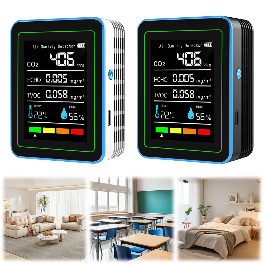 5-in-1 Air Quality Monitor Indoor Air Quality Meter Air Quality Tester Temperature and Humidity Monitor for Home Office School