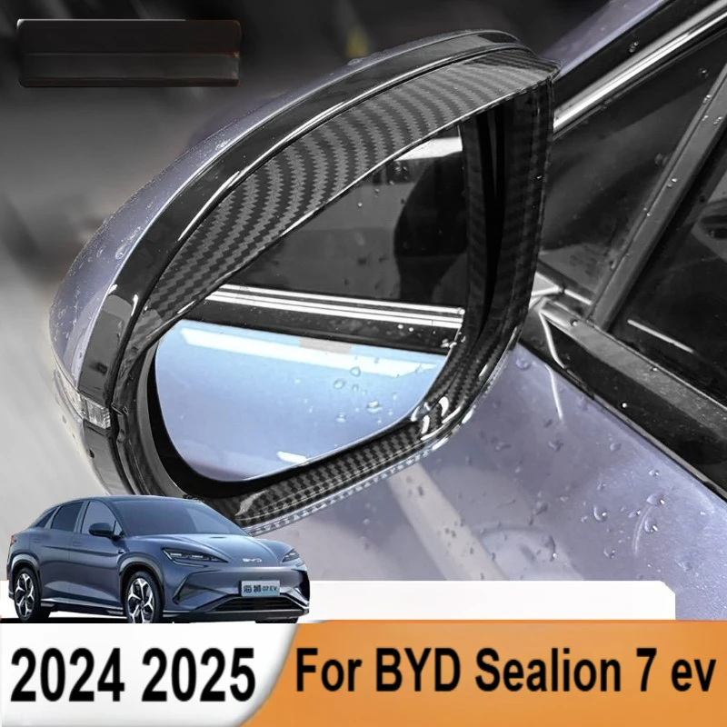 

For BYD Sealion7 2024 2025 Car Styling Rearview mirror with rain eyebrows and carbon fiber pattern Accessories