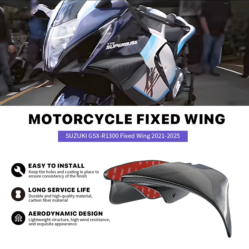 100% 3k Carbon Fiber Front Side Fixed Wing For SUZUKI GSX-R1300 GSXR1300R GSXR1300S 2021-2025 Motorcycle Winglet Aerodynamics