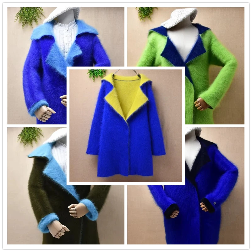 

Women Mujer Autumn Winter Thick Warm Hairy Mink Cashmere Knitted Suit Collar Long Sleeves Loose Fashion Cardigans Sweater Jacket