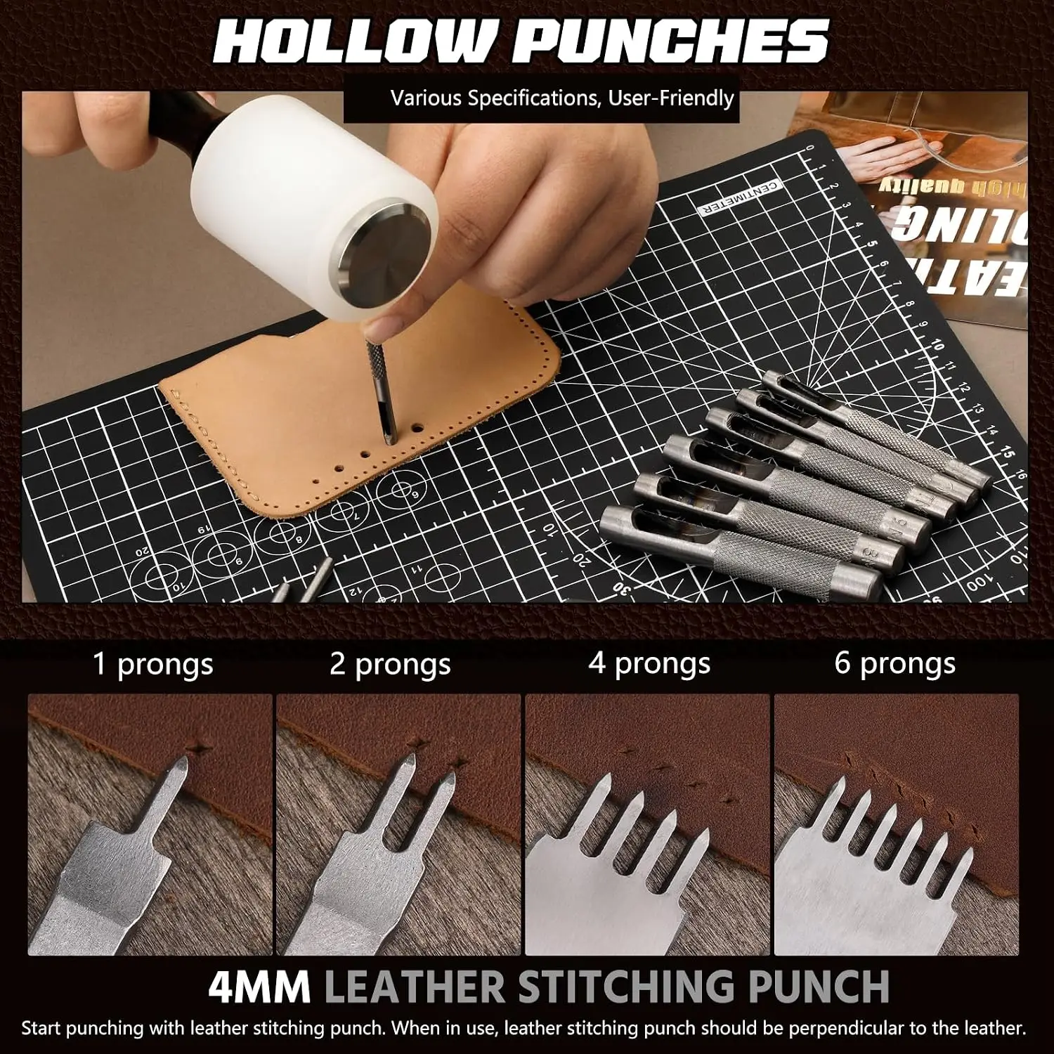Leather Working Kit, Leather Working Tools and Crafting Kit with Custom Storage Bag, Engraving, Cutting, Sewing, Stamping, Sanding Supplies for DIY Handicraft Making and Repair view 5