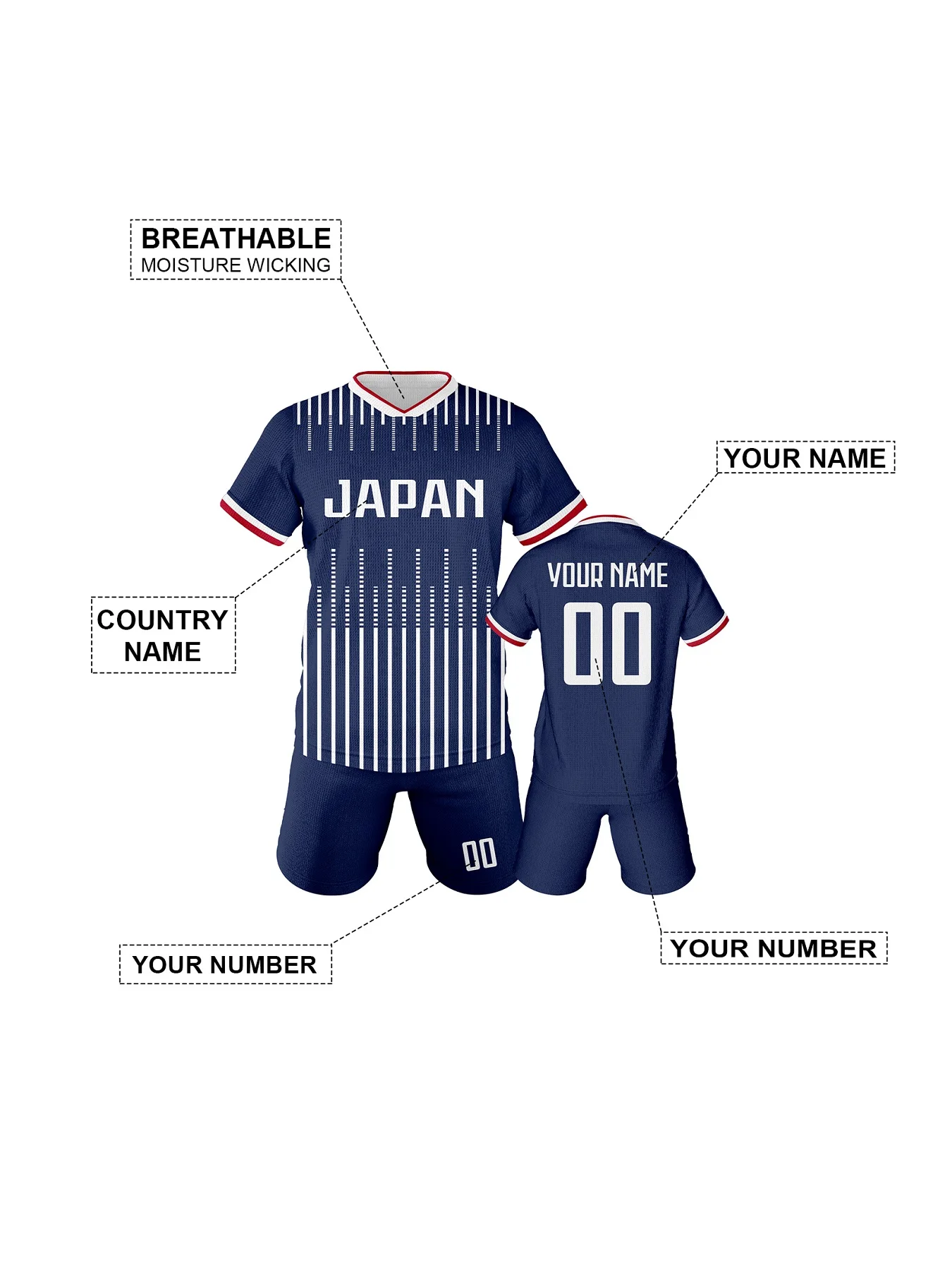 Customized Soccer Jersey Kit for Kids Japan Football Uniform Breathable Youth Soccer Outfits Personalized Name and Number Unisex