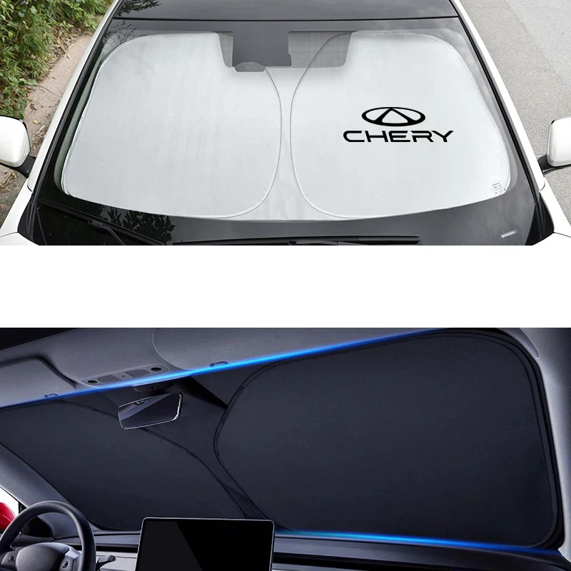 Foldable Car Windshield Sunshade With Storage Bag CHERY Logo UV Heat Block Sun Visor Cover For Small Cars Hatchback Compact Auto