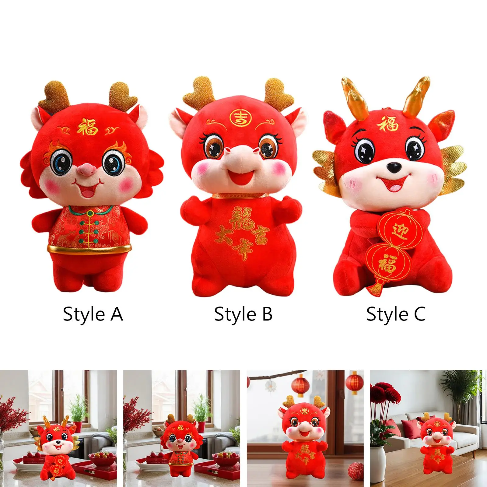 New Year Dragon Toy Plush Animal Dragon Doll, Cartoon Soft Stuffed Animal Dragon Plush Doll for Holiday Home
