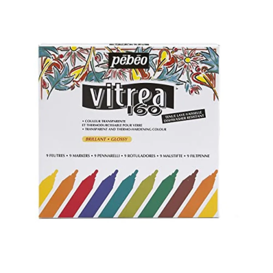 

Vitrea 160 Assorted Glossy Glass Paint Markers - Set of 9 Assorted Colors, DIY Arts and Crafts Painting Supplies, Microwave and