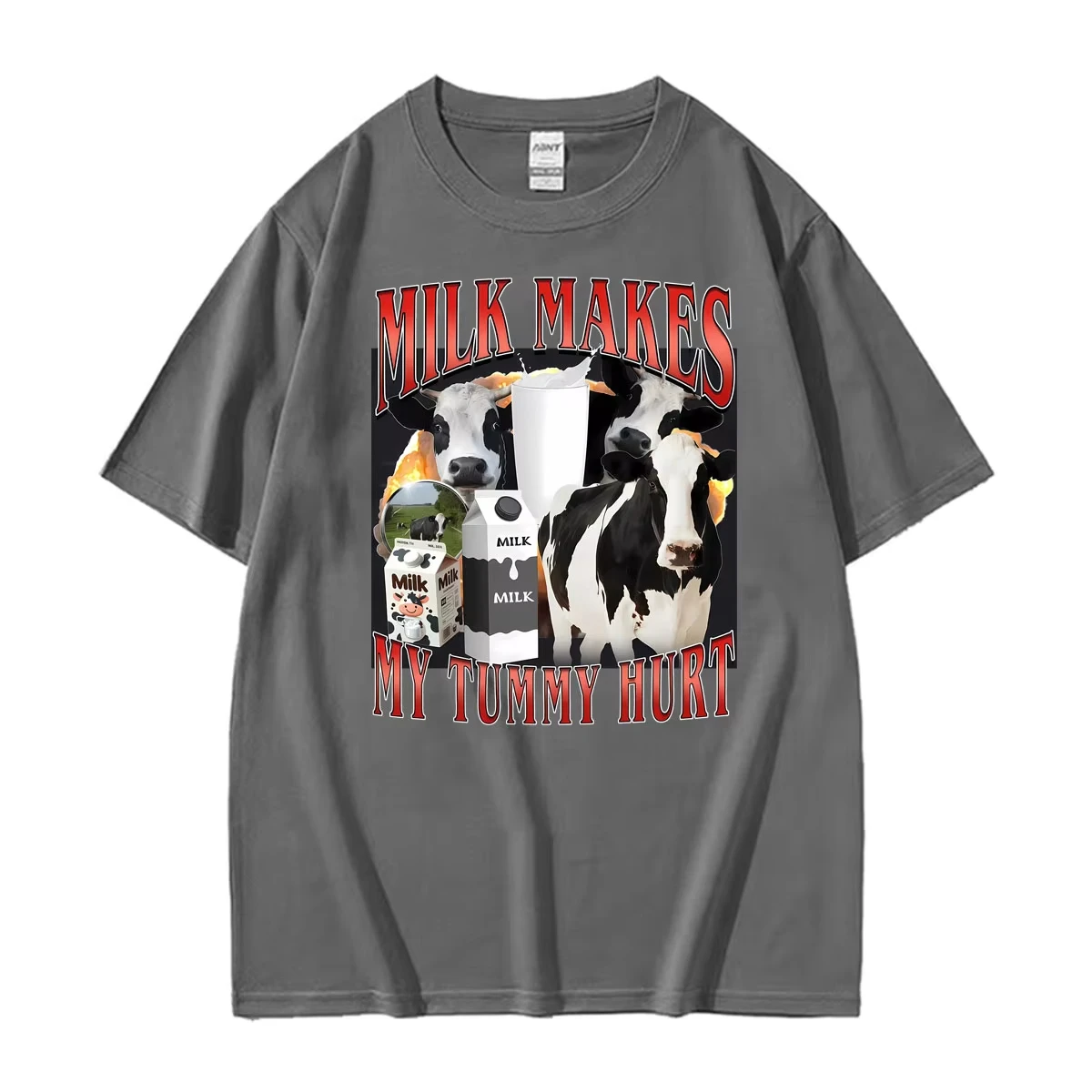 Milk Makes My Tummy Hurt Funny Cow Graphic T Shirts Men's Women Clothing Fashion Retro T-shirts Casual Summer T Shirt Streetwear