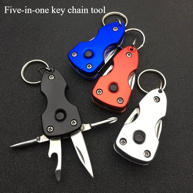 Multifunctional multi-purpose combination tool five-in-one keychain portable EDC equipped with knife bottle opener LED light