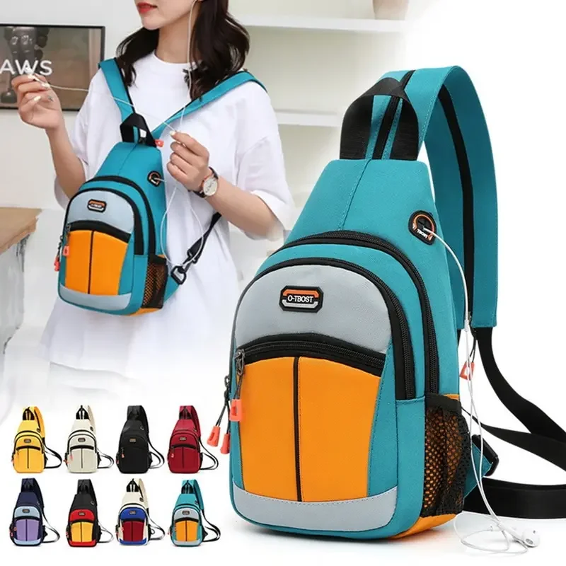 Outdoor Backpack Girls Travel Mini Chest Bag Men Casual Nylon Canvas Bags New Stitching Color Multi-Function Mobile Phone Bag