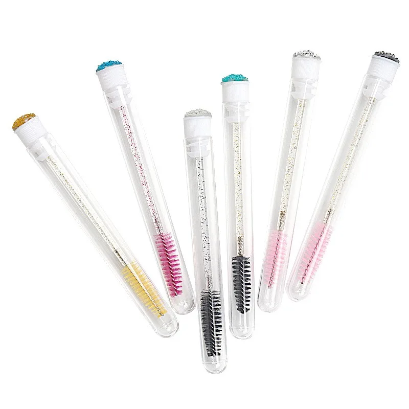 5pcs Tube Packed Glitter Mascara Wands Cute Sleeping Eye Rhinestone Disposable Eyelash Spoolies Red Brush Lash Brow Makeup Tools