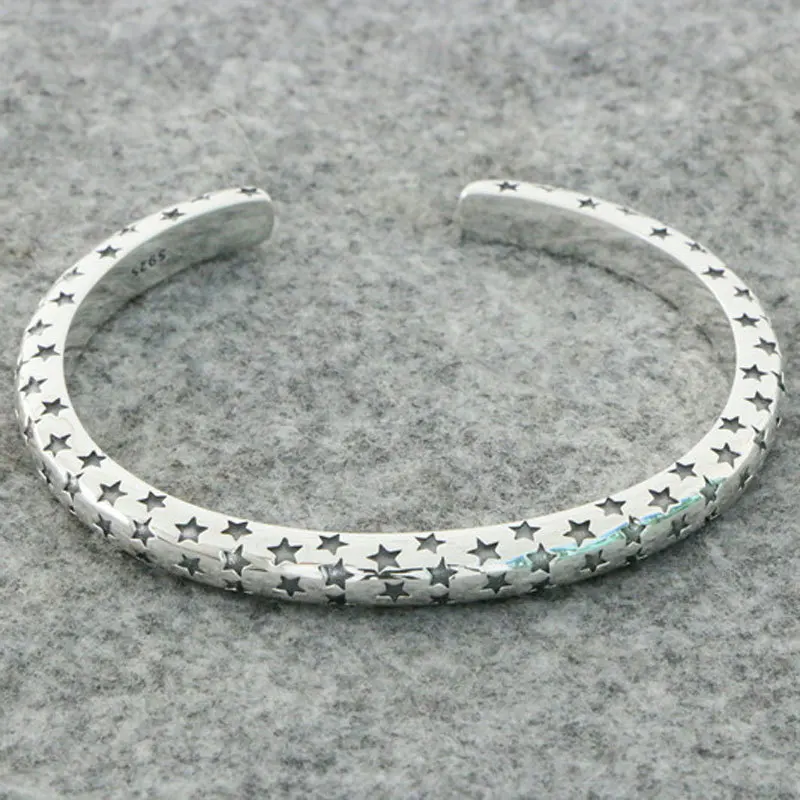 

Japanese and Korean Fashion Men's and Women's Full Sky Star Silver Bracelet Summer Sterling Silver Solid Star Bracelet Fashion J