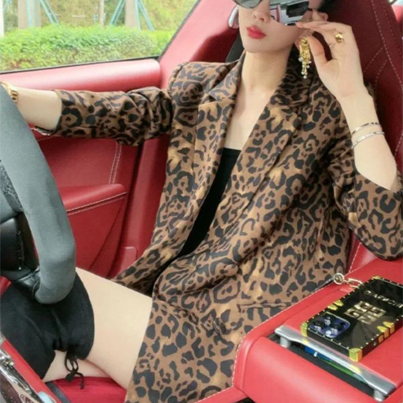 

This year's popular leopard print Blazers jacket women's spring 2024 explosion long sleeve loose office suit elegant Casual Top