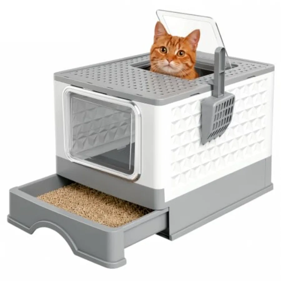 Covered Cat Litter Box with Lid for Small Medium Cats: Plastic, Gray, Odor-Blocking Privacy Design