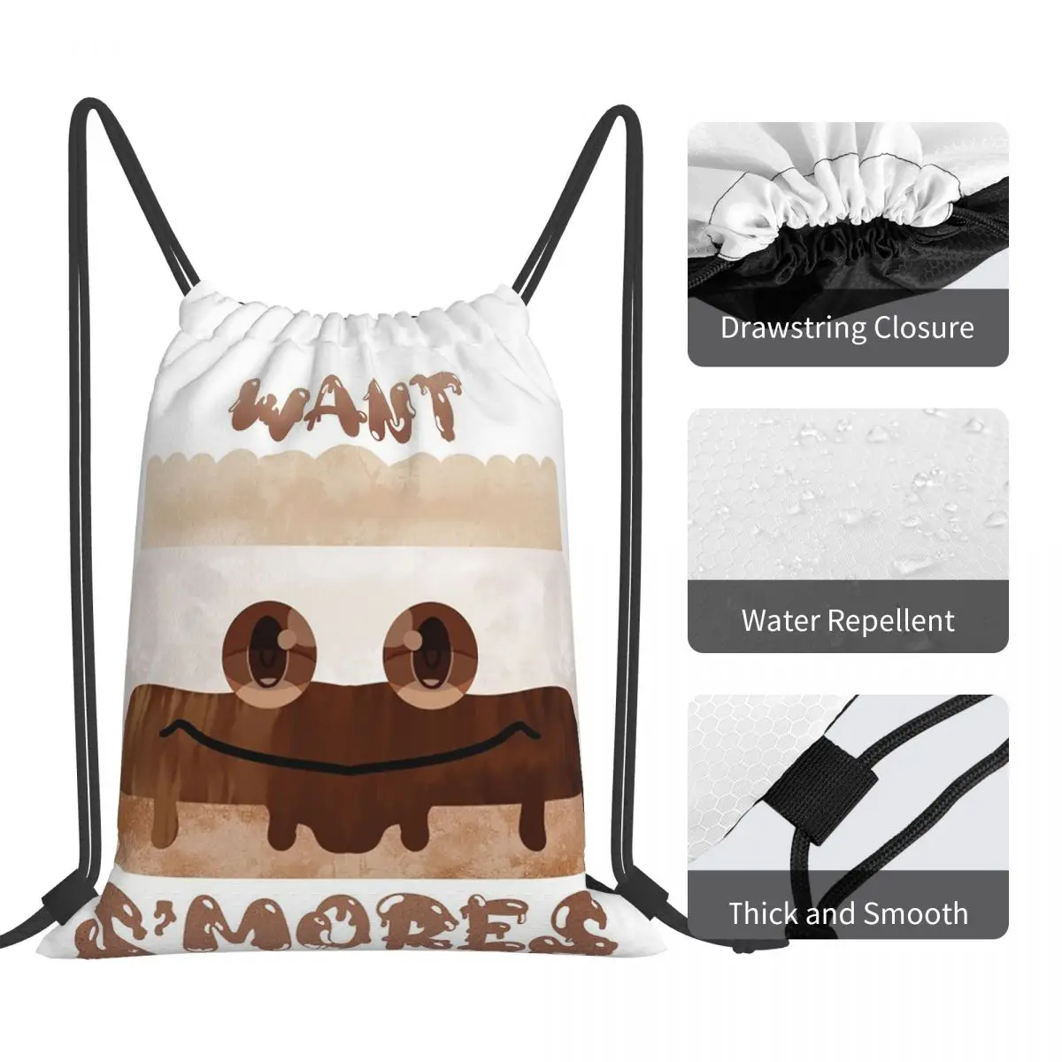 กระเป๋าเป้สะพายหลังลายอะนิเมะ S'mores น่ารักกระเป๋าแบบมีเชือกรูดแบบพกพากระเป๋าเก็บของกระเป๋าหนังสือสำหรับเดินทางนักเรียน