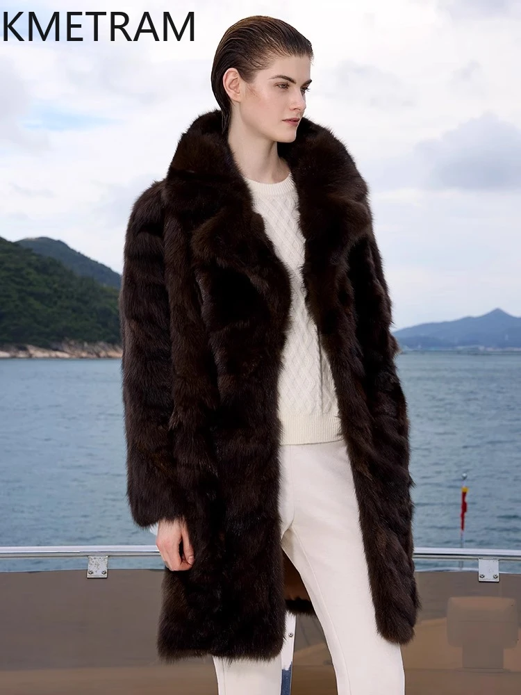Kurtka z naturalnego futra sobola damska luksusowa średniej długości płaszcz z prawdziwego futra 2025 wysokiej jakości zimowe płaszcze odzież damska шуба женская