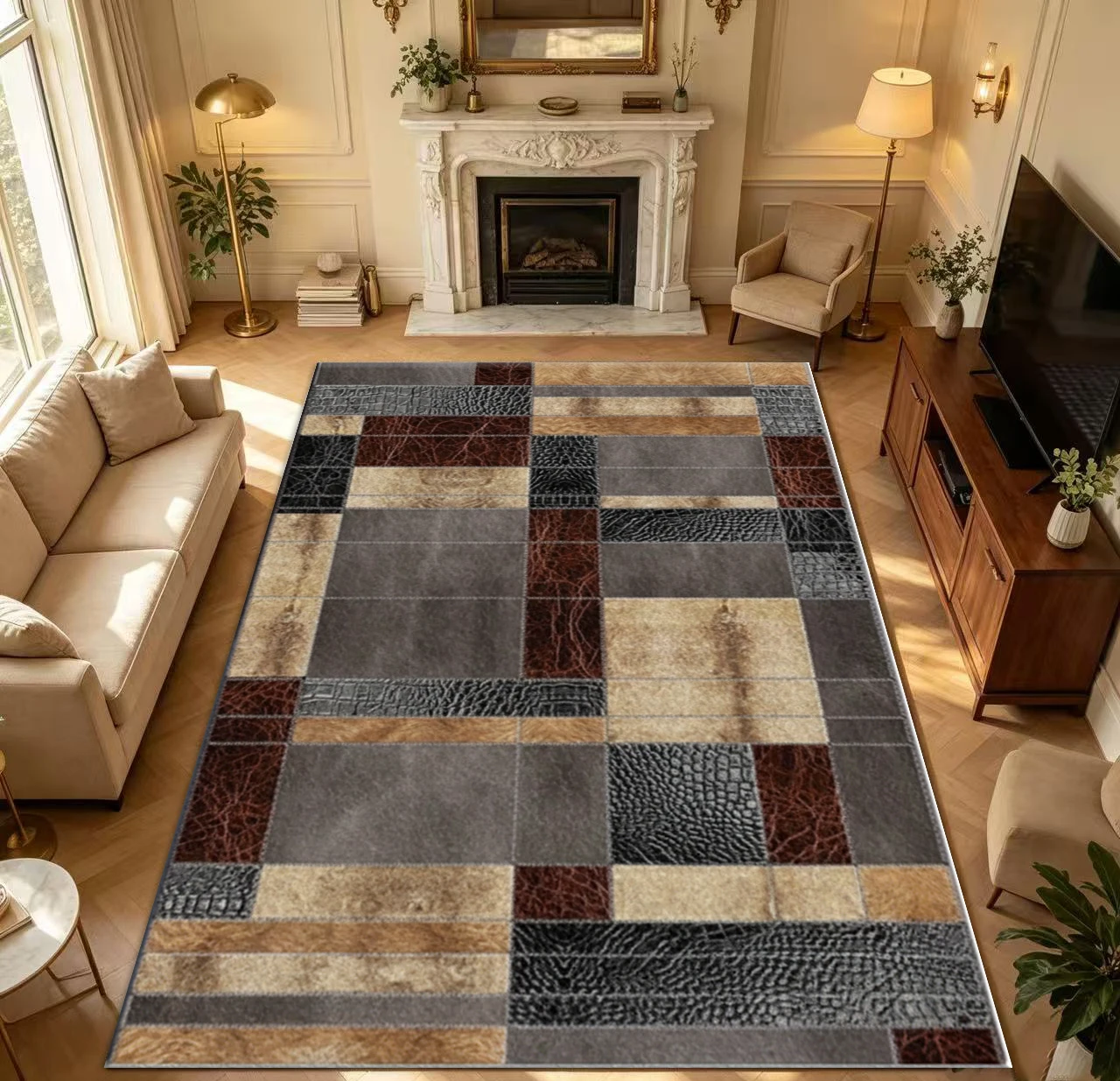 Cowhide Rug Faux - Tapis rustique en similicuir patchwork, texture