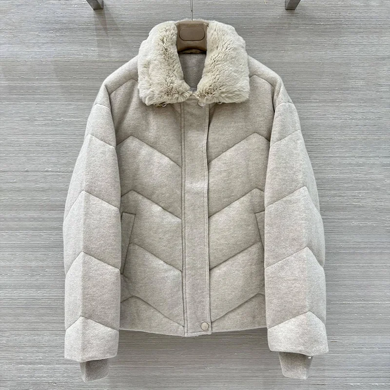 Manteau en coton et duvet d'oie blanche en cachemire pour femmes, de haute qualité, avec col moelleux et veste à double fermeture éclair, 251020110