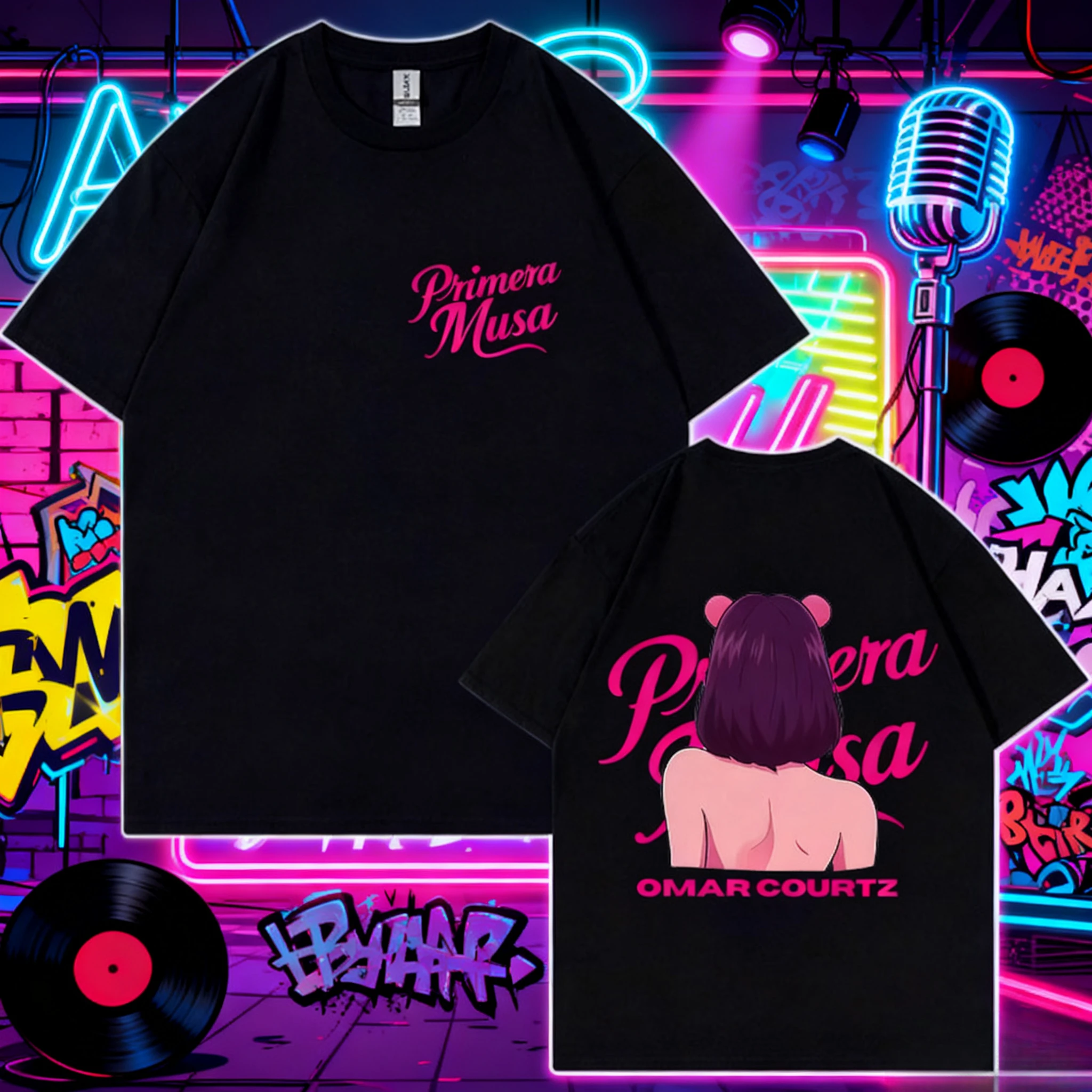 

Rapper Omar Courtz Primera Musa Men's Flat Street T-shirt Aesthetic Hip-hop Fashion Oversized Casual Cotton Y2K Short-sleeved